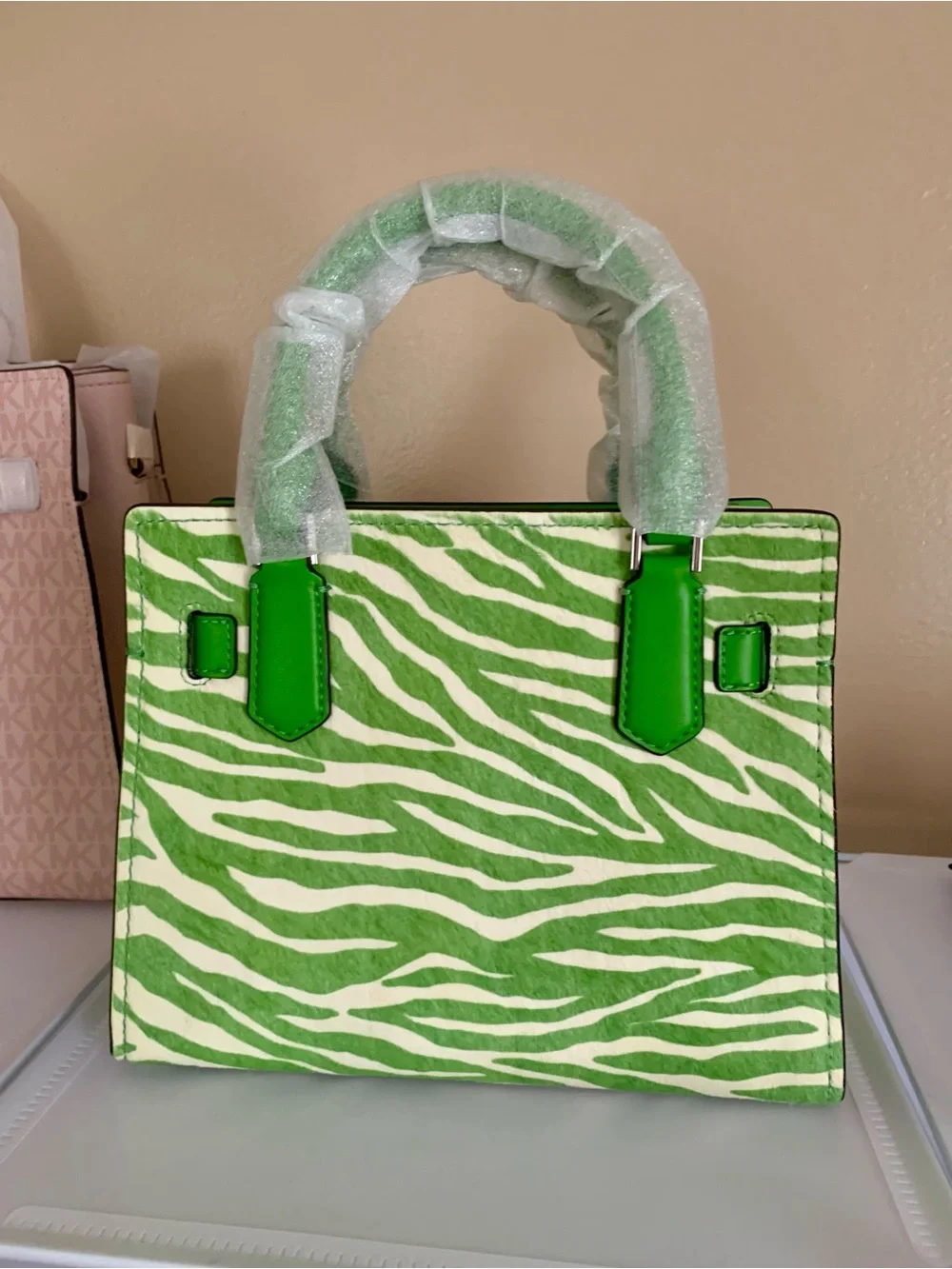 Michael Kors Hamilton Small Zebra Print Calf Hair Satchel in the color 